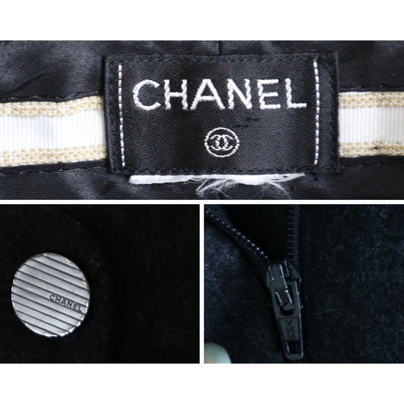 Vintage 1990s Chanel High Waisted Flat Front Wool Trousers Charcoal Gray - Picture 10 of 11